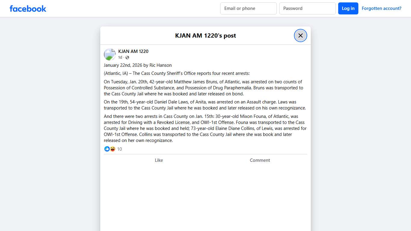 KJAN AM 1220 - January 22nd, 2026 by Ric Hanson... Facebook